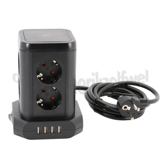 Foto van Brennenstuhl Tafelcontactdoos Socket Tower 2 meter 8-voudig, max. 3500W, 4x USB-A 