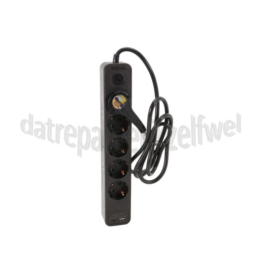 Foto van Q-Link Tafelcontactdoos 3x 1.5mm2 1.5 meter 1x USB-A, 1x USB-C, Zwart 5 voudig met randaarde en schakelaar 