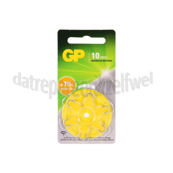 Foto van GP Batterij Knoopc. zinkair 1,4V ZA10 PR70 Hoorapp. geel -incl. VWB- 