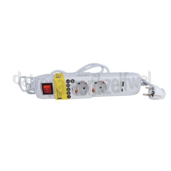 Foto van Q-Link Tafelcontactdoos 3x1,5mm2 3800W 3V RA en 2 USB wit 1,5M + schakelaar Huishoudelijke apparaten 