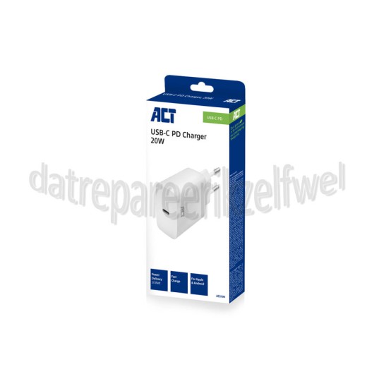 Foto van ACT USB Oplader Compacte USB-C lader 20W Power Delivery 