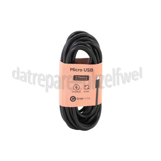 Foto van USB Kabel Micro USB, Zwart, 300cm Universeel Micro-USB 