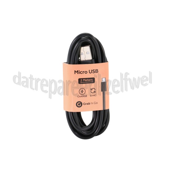 Foto van USB Kabel Micro USB, Zwart, 200cm Universeel Micro USB 