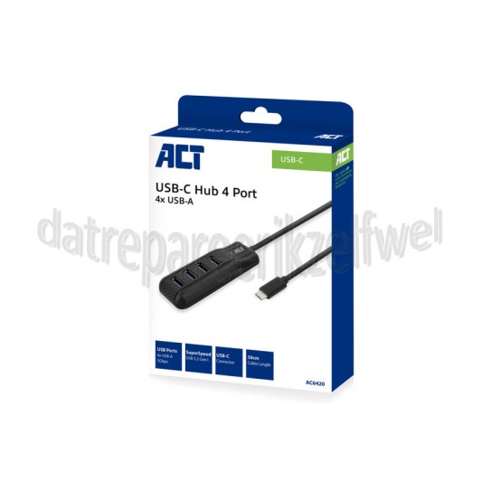 Foto van ACT Hub USB-C hub 3.0 4 poorts USB-A 