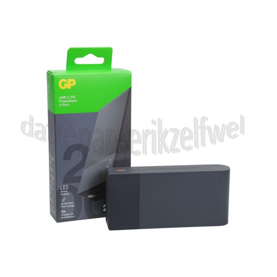 Foto van GP Powerbank M2+ 20C, grijs 20.000 mAh 1x USB-A 2x USBC ports 