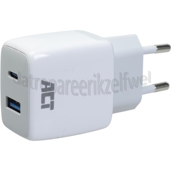 Foto van ACT USB Oplader USB-C & USB-A lader 20W Power Delivery PPS, Quick Charge, GaNFast 