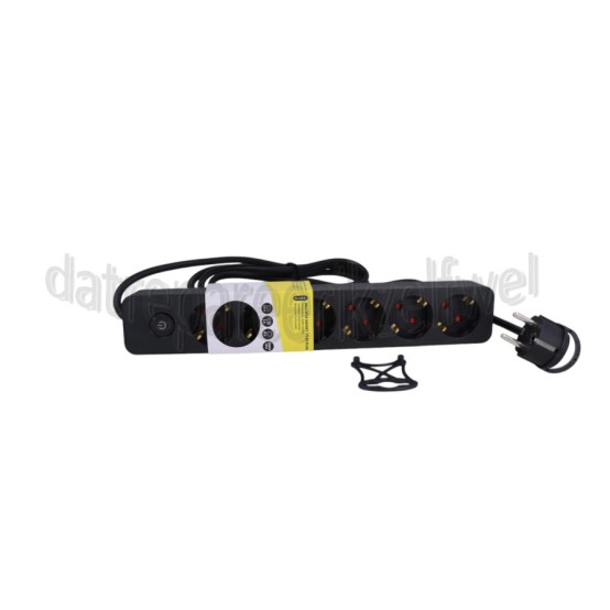 Foto van Q-Link Tafelcontactdoos 3x 1.5mm2 1.5 Meter Zwart 6 Voudig met Schakelaar 