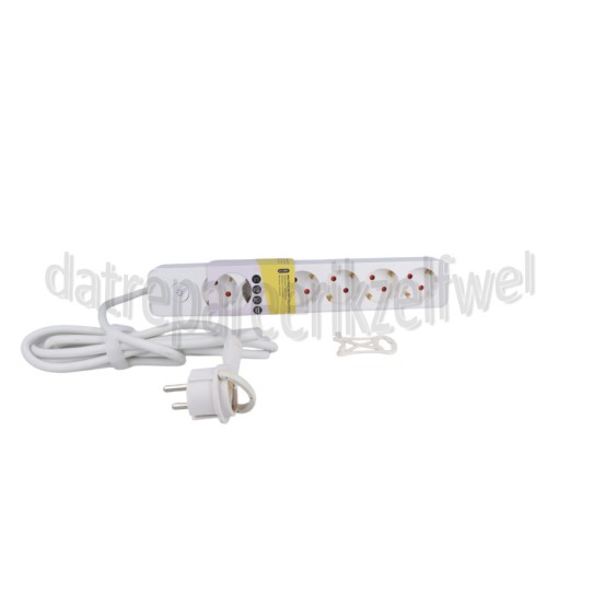 Foto van Q-Link Tafelcontactdoos 3x 1.5mm2 1.5 Meter Wit 6 Voudig zonder Randaarde, Schakelaar 