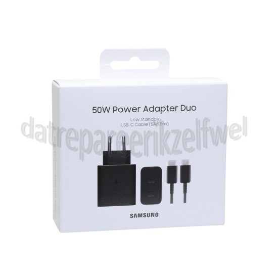 Foto van Samsung USB power adapter 50W Power Adapter Duo Zwart, 2x USB-C 