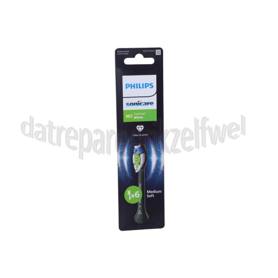 Foto van Philips Tandenborstelset W2 Optimal White opzetborstels, 6 stuks, zwart Sonicare 