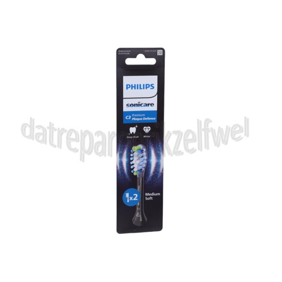 Foto van Philips Tandenborstelset Premium Plaque Defence opzetborstels, 2 stuks, zwart Sonicare 