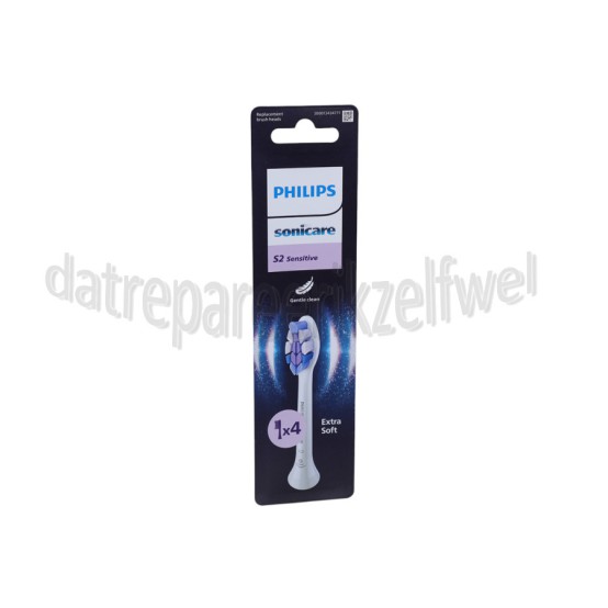 Foto van Philips Tandenborstelset S2 Sensitive opzetborstels, 4 stuks, wit Sonicare 
