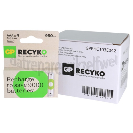 Foto van GP Batterij ReCyko+ Oplaadbaar AAA 950mAh NiMH 