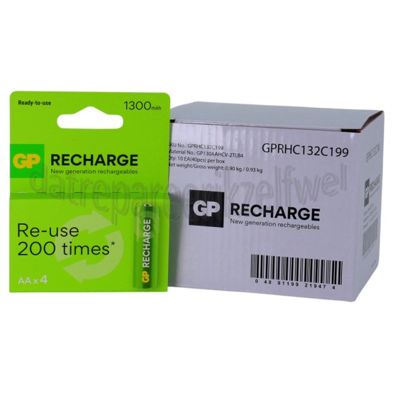 Foto van GP Batterij Recharge AA, 4 stuks 1300mAh NiMH 