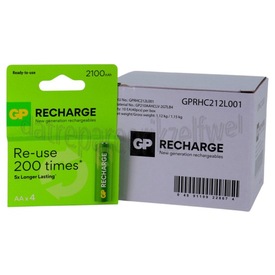 Foto van GP Batterij Recharge AA, 4 stuks 2100mAh NiMH 
