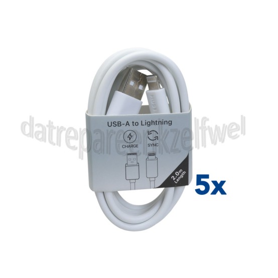 Foto van Musthavz USB Kabel Wit, 200 cm USB-A naar Lightning 