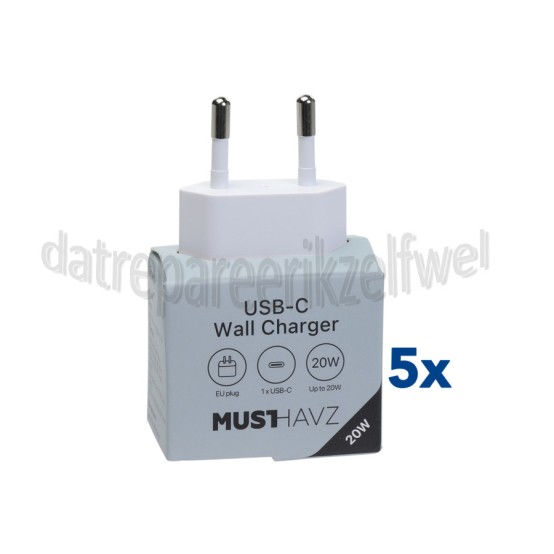 Foto van Musthavz USB Oplader 20W, wit USB-C, Universeel gebruik 
