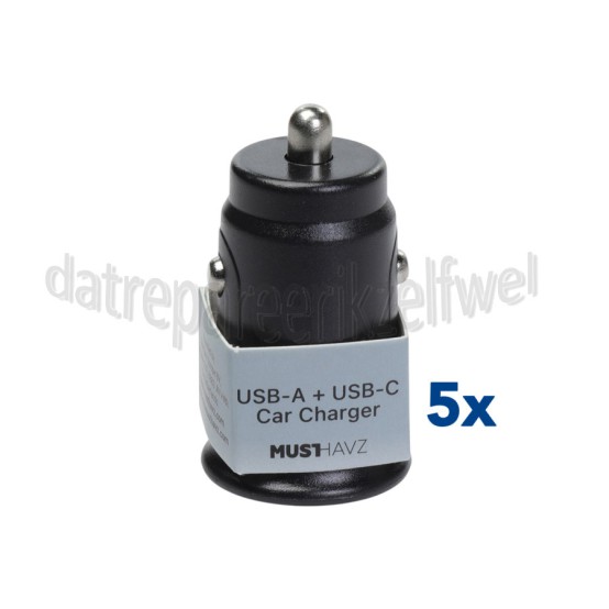 Foto van Musthavz USB Autolader 30W, zwart USB-A en USB-C, Universeel gebruik 