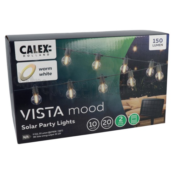 Foto van Calex Ledlamp Vista Solar Party Lights - 10M - Zwart 35 Lumen, 2700K 