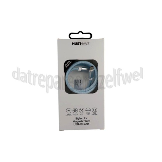 Foto van Musthavz USB Kabel Blauw, 100 cm, Magnetisch USB-C naar USB-C 