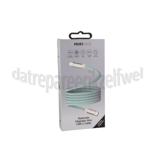 Foto van Musthavz USB Kabel Groen, 100 cm, Magnetisch USB-C naar USB-C 