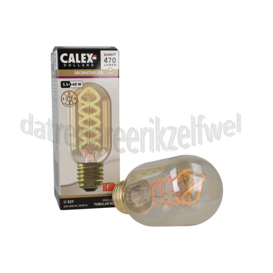 Foto van Calex Ledlamp Tube T45 Goud Flex Filament E27 5,5W 470 Lumen 2100K 