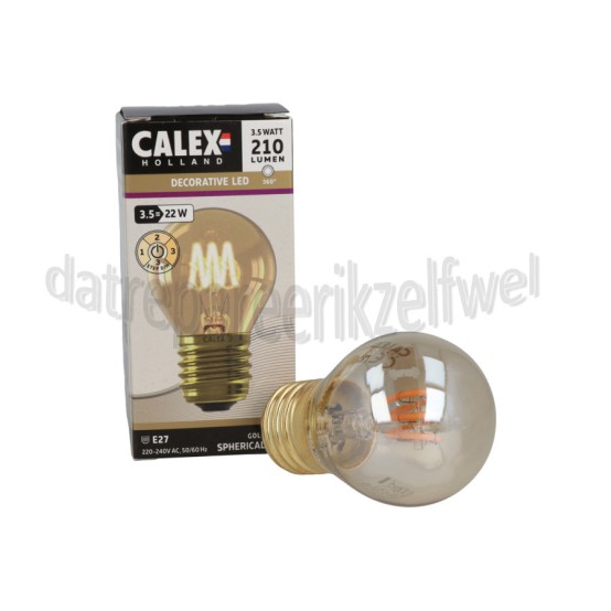 Foto van Calex Ledlamp Kogel P45 Goud Flex Filament E27 3,5W 210 Lumen 2100K 
