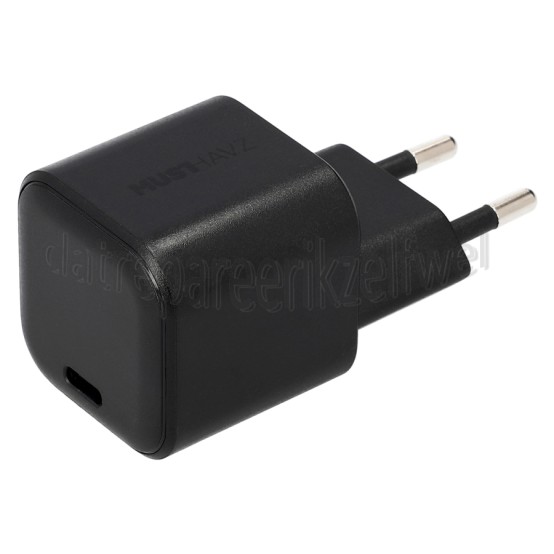 Foto van Musthavz Oplader Nano Smart USB-C PD-Oplader, Zwart 30W 