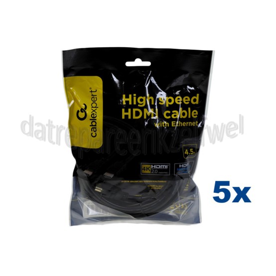 Foto van HDMI Kabel HDMI A Male - HDMI A Male 4,5 Meter, High Speed met Ethernet, Verguld 