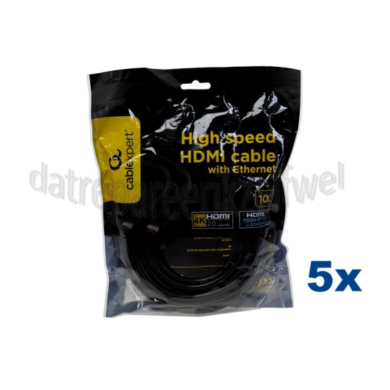 Foto van HDMI Kabel HDMI A Male - HDMI A Male 10 Meter, High Speed met Ethernet, Verguld 