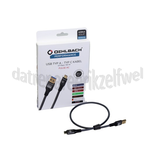 Foto van Oehlbach USB Kabel Pulse AB USB-A USB-B Kabel, 0,5 Meter 10 Gbps / 60 W 