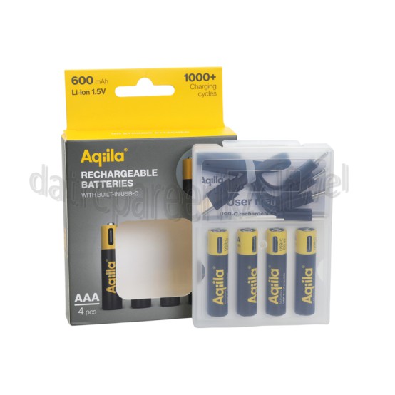 Foto van Aqiila Batterij Rechargeable USB-C, AAA, 4 Stuks 600mAh 