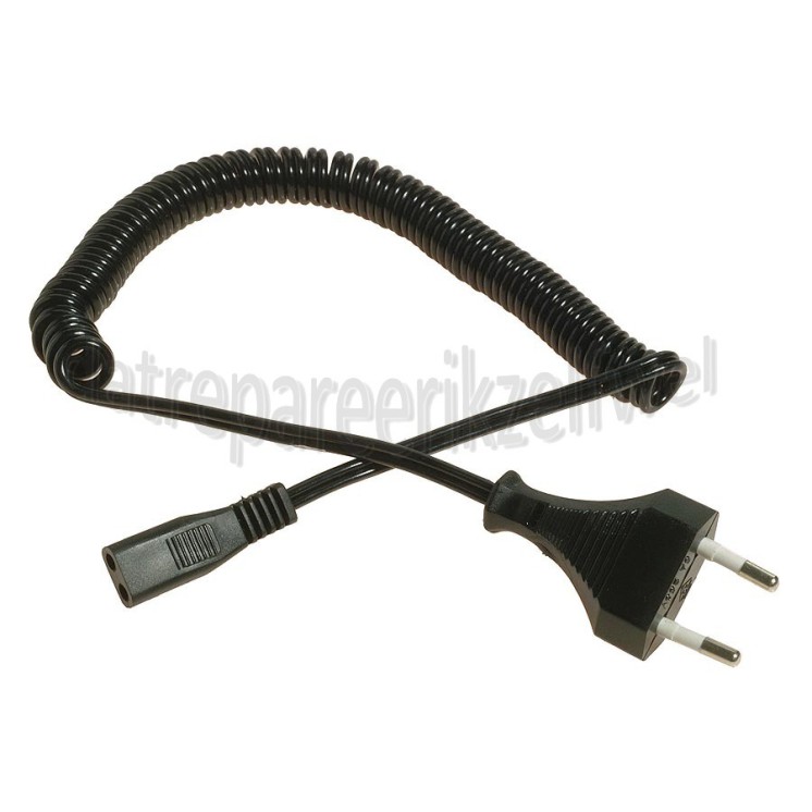 Foto van Snoer 2.5A 230V spiraal zwart 1,8M Aansluitkabel voor scheerapparaat braun, philips etc 