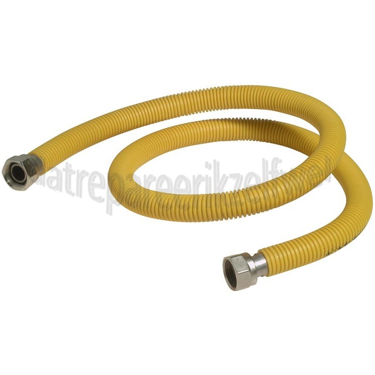 Foto van Gasslang RVS gasslang alleen voor inbouw apparatuur 120cm geel met koppelingen 