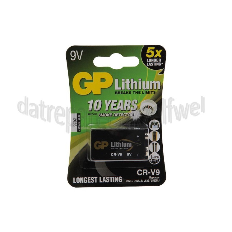 Foto van GP Batterij Blokje 6LR61 9V E blokje Lithium *10 jr mbt rookmelder* 