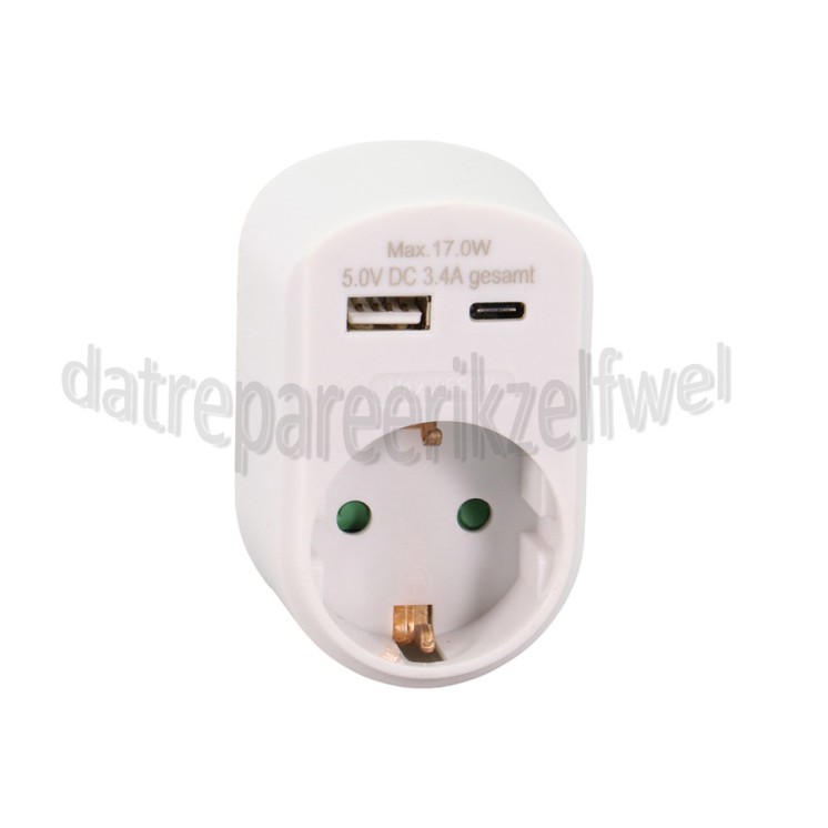 Foto van Q-Link Stekker Doorvoerstekker met 2 x USB Wit, 3680W 