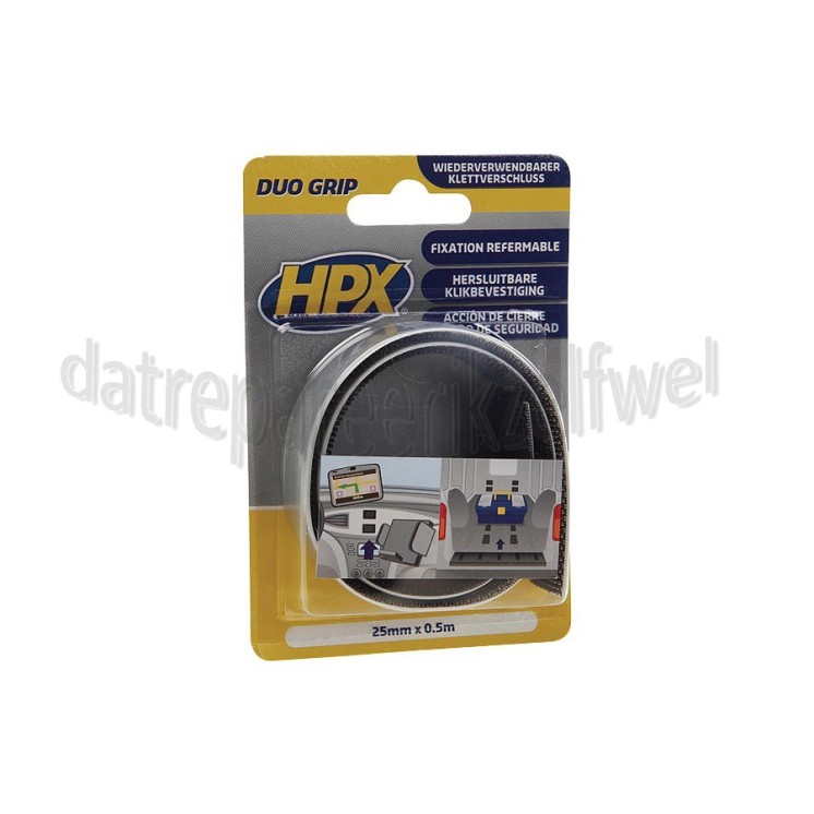 Foto van HPX Klikbevestiging Hersluitbare Pads, Zwart Duo Grip, 25mm x 0,5 meter 