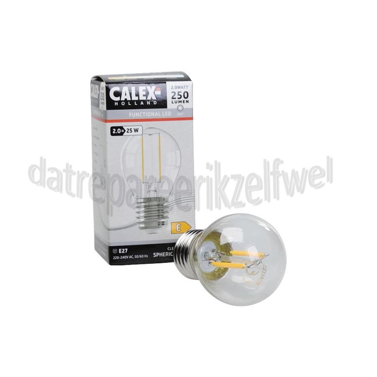 Foto van Calex Ledlamp Filament Kogellamp 240V 2 Watt 250 Lumen 2700K Helder E27 G45 