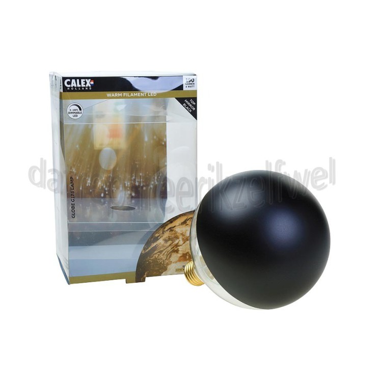Foto van Calex Ledlamp LED Volglas Filament Globelamp Kopspiegel Zwart E27 4W 190Lm 240V 2000K Dimbaar 