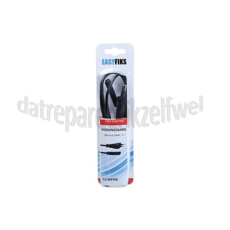 Foto van Easyfiks Netvoedingskabel Voedingskabel C7, 230V, 5 Amp 1.5 Meter, 2x0.75mm2 Radio 