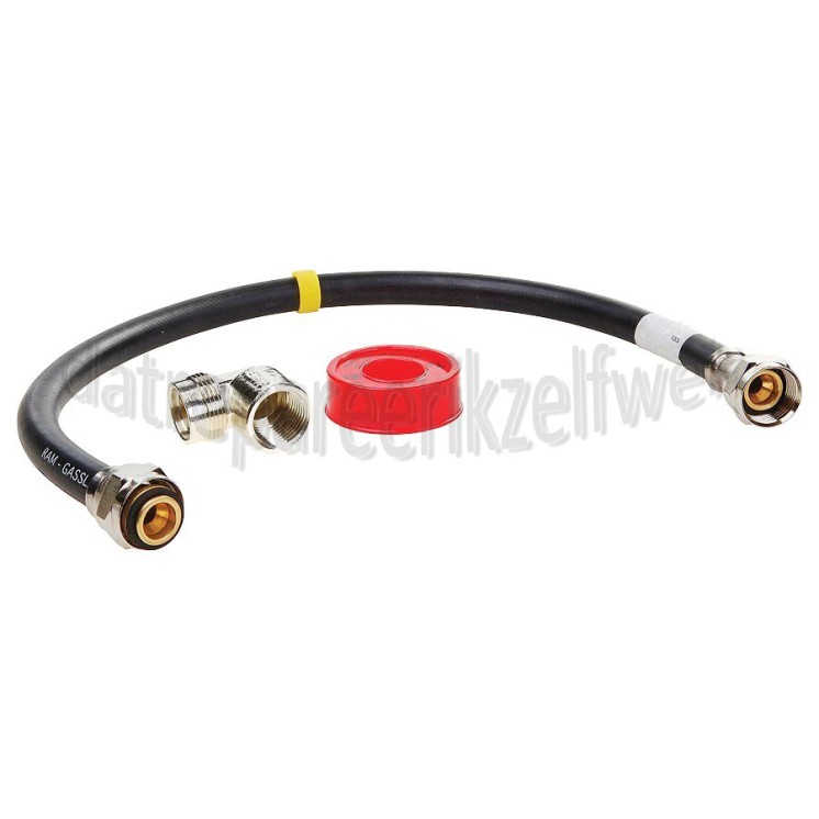 Foto van Easyfiks Gasslang Aansluit set compleet 60 cm voor los staande apparaten Comfort aansluiting, gasslang en teflontape 