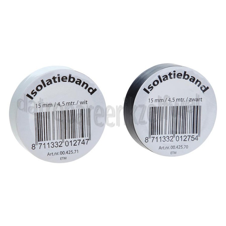 Foto van Q-Link Tape 15mm 4.5mtr wit en zwart Isolatieband 