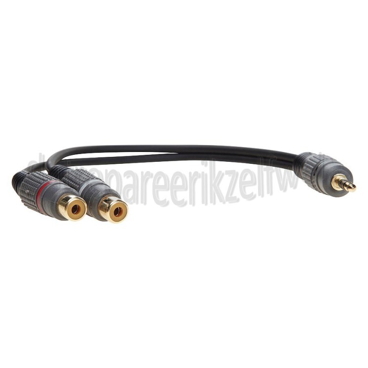 Foto van Easyfiks Jack Verloopkabel Jack 3.5mm Stereo Male - 2x Tulp Contra RCA Female 0.2 Meter, verguld 