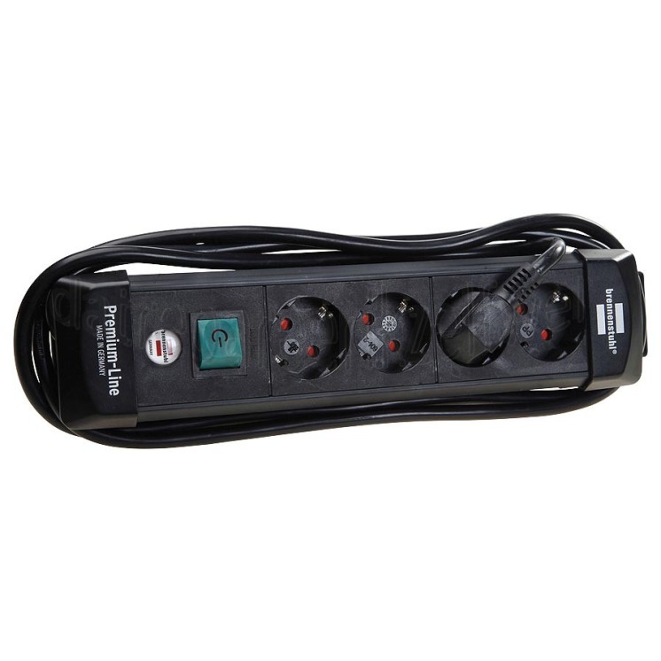 Foto van Brennenstuhl Tafelcontactdoos 3x1,5mm2 3500W 16A Zwart 1,8M 4-voudig, Premium Line 