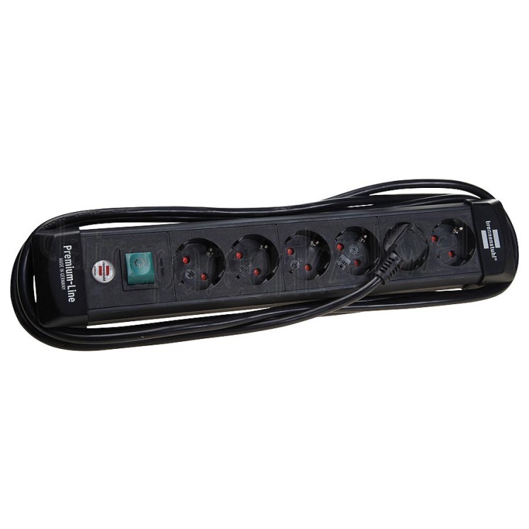 Foto van Brennenstuhl Tafelcontactdoos 3x1,5mm2 3500W 16A Zwart 3M 6-voudig, Premium Line 