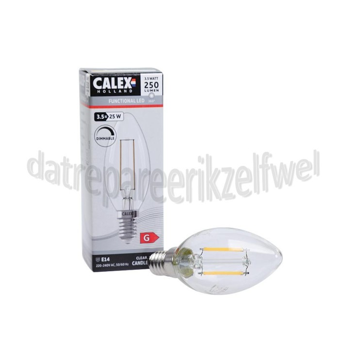 Foto van Calex Ledlamp Filament Kaarslamp 240V 3,5 Watt 250 Lumen 2700K E14 B35 Helder Dimbaar 
