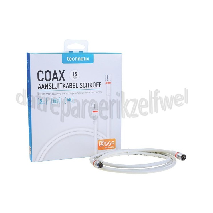 Foto van Technetix Aansluitkabel Coax Aansluitkabel Schroef, 4G Proof, Ziggo geschikt 4K Ultra HD 