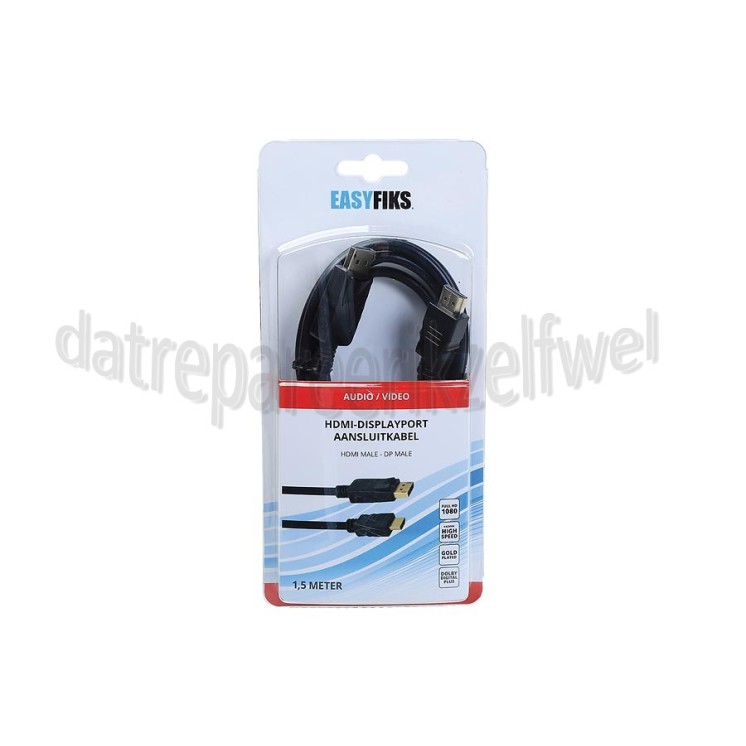 Foto van Easyfiks Displayport Kabel Display port kabel (Male) - Hdmi (Male) 1.5 Meter 