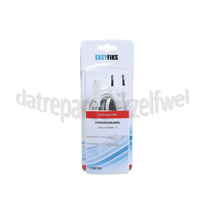 Foto van Easyfiks Netvoedingskabel Voedingskabel C7, 230V, 5 Amp 5.0 Meter, 2x0.75mm2 Wit 