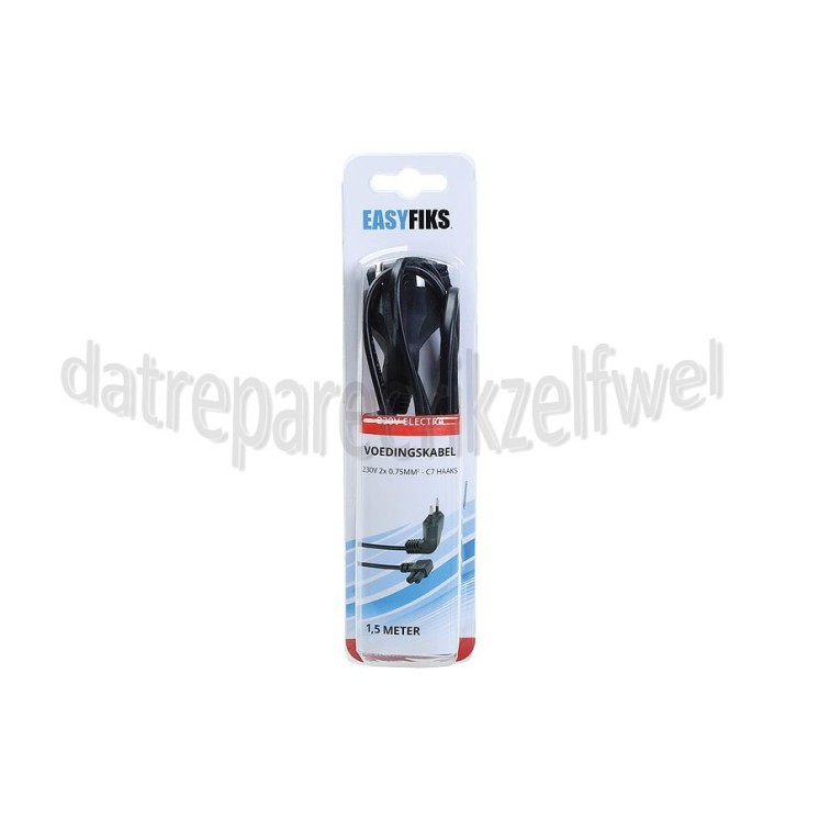 Foto van Easyfiks Netvoedingskabel Voedingskabel C7 haaks, 230V 1.5 Meter, 2x0.75mm2 Zwart 